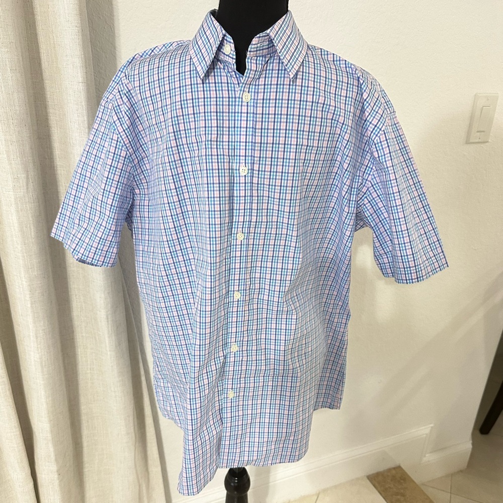 J. Maverick New York PINK & BLUE PLAID Providence Short Sleeve Shirt, US Large